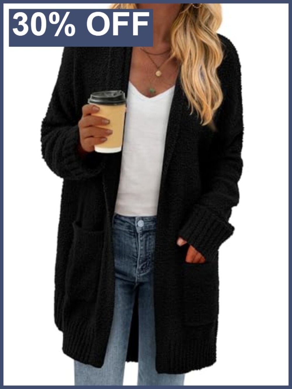 Chunky Fuzzy Knit Long Cardigan Open Front Oversized Sweater